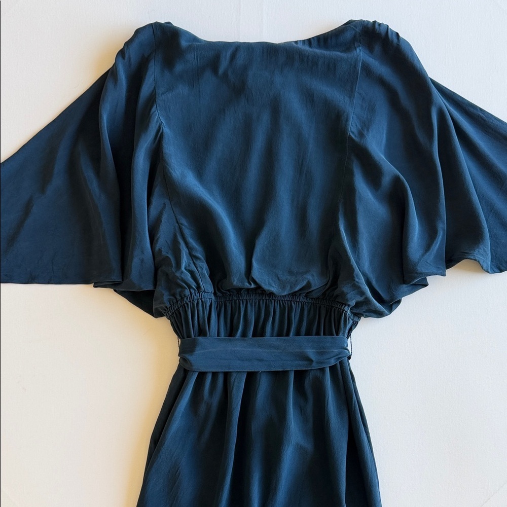 Suzi Chin for Maggy Boutique 100% Silk Navy Mini Dress with Tie Waist - Picture 7 of 13